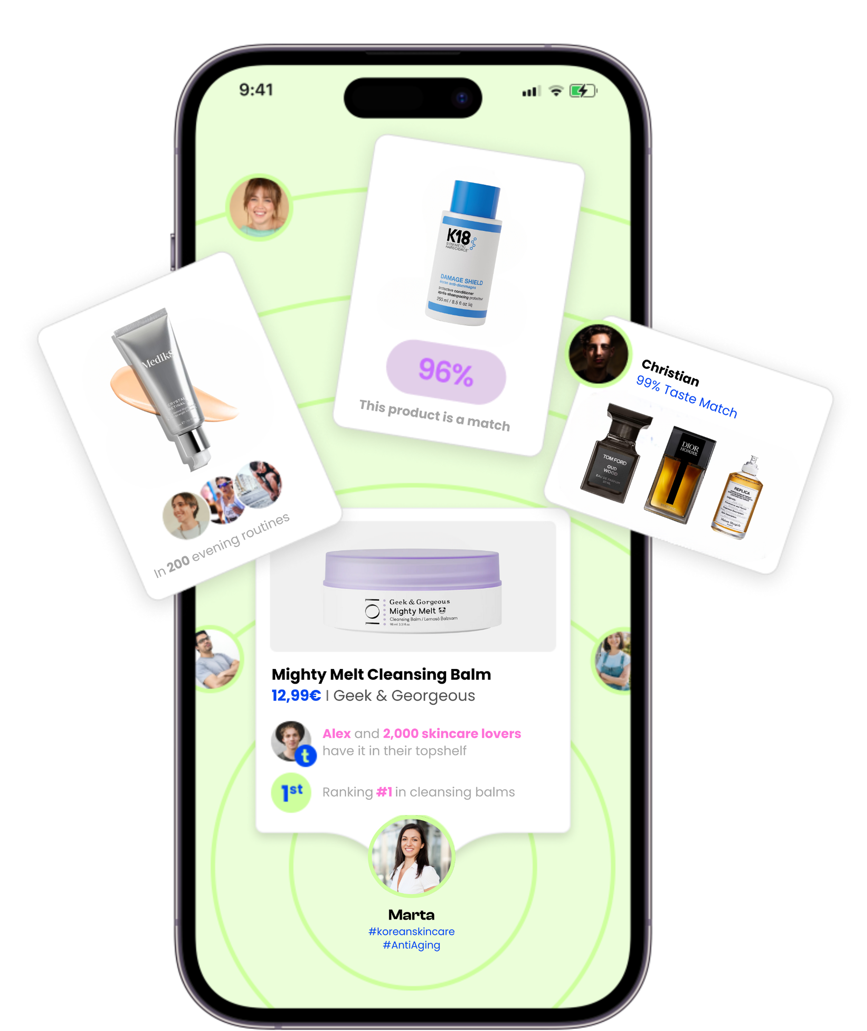 Topshelf app interface showing personalized product recommendations and social proof